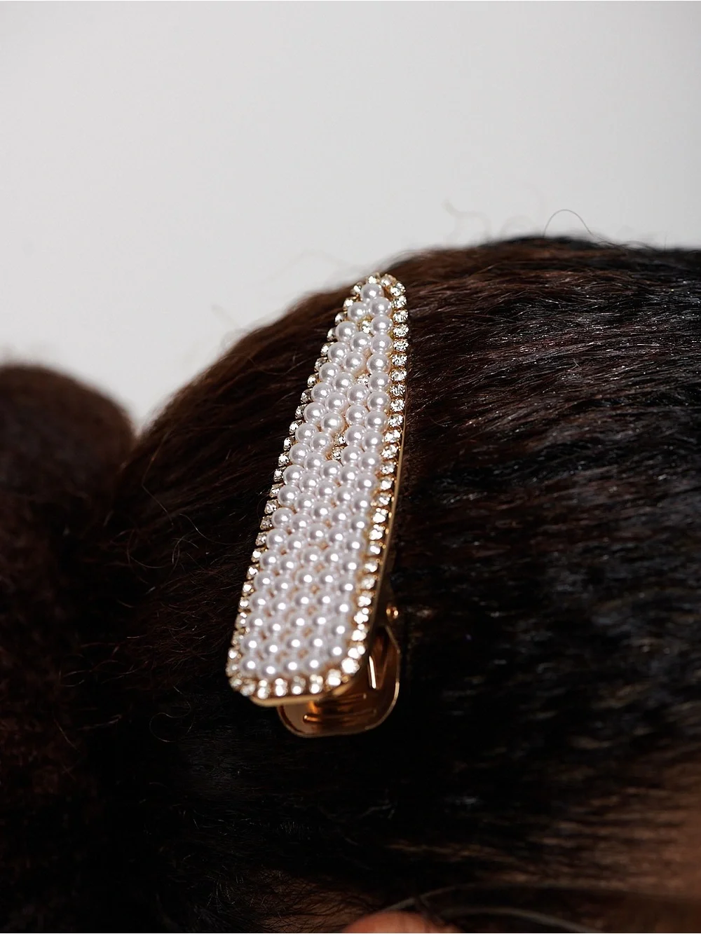 Gold Pearl Rhinestone Teardrop Hair Clip Barrette